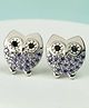 ShimmerTots Sparkling CZ Owl Screw Back Hypoallergenic 925 Silver Earring - Lavender
