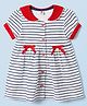 ToffyHouse Knit Half Sleeves Striped Frock with Bow Applique - Navy Blue