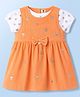 ToffyHouse Knitted Half Sleeves Floral Printed Frock With Inner Tee - Orange