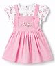 ToffyHouse Cotton Knit Frock & Half Sleeves Inner Tee with Floral Print & Duck Embroidery - Pink