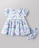 ToffyHouse Cotton Knit Half Sleeves Floral Printed Frock With Bloomer - Light Blue