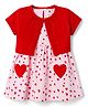 ToffyHouse Cotton Knit Frock & Half Sleeves Shrug with Heart Print & Patch - Red