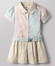 ToffyHouse Knitted Half Sleeves Floral Printed Frock With Belt - Multicolor