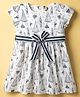 ToffyHouse Cotton Knit Half Sleeves Nautical Theme Printed Frock With Belt - Multicolor