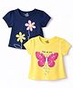 Doodle Poodle Single Jersey Knit Half Sleeves T-Shirts With Floral & Butterfly Print Pack of 2 - Navy Blue & Yellow
