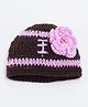 Knits & Knots Cap With Flower & Pearls Applique - Brown & Voilet