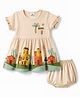 First Smile Interlock Knit Half Sleeves Tropical Theme Printed Frock With Bloomer - Beige