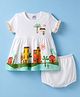 First Smile Interlock Knit Half Sleeves Tropical Theme Printed Frock With Bloomer - White