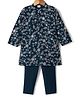 Babyhug Georgette Woven Full Sleeves Floral Embroidered Kurta & Pyjama Set - Navy Blue