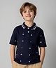 tior Cotton Woven Half Sleeves Abstract Printed Polo Tee - Navy Blue