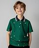 tior Cotton Woven Half Sleeves Abstract Printed Polo Tee - Green