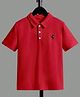 tior Cotton Woven Half Sleeves  Logo Embroidered Tee - Red