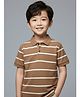 tior Cotton Woven Half Sleeves Striped Tee - Brown