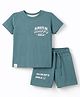 Ollypop Sinker Knit Half Sleeves T-Shirt & Shorts Set With Text Print - Green