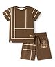 Ollypop Sinker Knit Half Sleeves Striped T-Shirt & Shorts Set - Brown