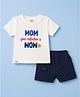 Ollypop Sinker Knit Half Sleeves T-Shirt & Shorts Set With Text Print - Navy Blue & Offwhite