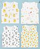 Kidbea Muslin Woven Pack Of 4 Sleeveless Duck Abstract & Elephant Printed Jhablas - White