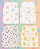 Kidbea Muslin Woven Pack Of 4 Sleeveless Stars Butterfly & Rainbow Printed Jhablas - White