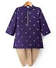 Babyhug Cotton Blend Woven Full Sleeves Kurta Dhoti Set with Floral Embroidery - Purple