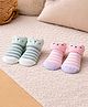 The little lookers Set Of 2 Cotton Knit Animal Designed Socks - Pink & Green