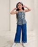 Titrit Cotton Woven Sleeveless Geometric Printed Buttons Detailed Top & Pant Set - Blue