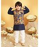 AJ Dezines Cotton Woven Full Sleeves Solid Kurta & Pyjama With Village Theme Printed Jacket Set - Navy Blue
