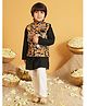 AJ Dezines Cotton Woven Full Sleeves Solid Kurta & Pyjama With Village Theme Printed Jacket Set - Black