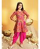 AJ Dezines Cotton Woven Three Fourth Sleeves Village Theme Printed Kurti & Dhoti Set - Pink