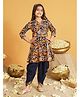 AJ Dezines Cotton Woven Three Fourth Sleeves Village Theme Printed Kurti & Dhoti Set - Navy Blue
