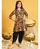 AJ Dezines Cotton Woven Three Fourth Sleeves Village Theme Printed Kurti & Dhoti Set - Black