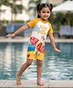 Kiddopanti Half Raglan Sleeves Keep On Truckin Text & Bear Printed Swimsuit - Light Orange