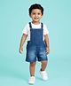Kiddopanti Denim Woven Sleeveless Washed Dungaree - Blue