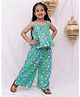 BownBee Pure Cotton Woven Sleeveless Floral Printed Top & Palazzo Set - Green