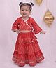 BownBee Pure Cotton Woven Three Fourth Sleeves Tie & Dye Lace Embellished Lehenga & Choli Set - Red