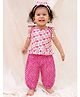 BownBee Pure Cotton Woven Sleeveless Flamingo Printed Top & Salwar Set With Hair Band - Pink