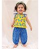 BownBee Pure Cotton Woven Sleeveless Deer Printed Top & Salwar Set With Hair Band - Yellow