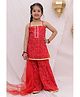 BownBee Pure Cotton Woven Sleevless Bandhani Printed Kurti & Sharara With Dupatta Set - Red