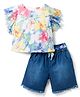 Twetoons Woven Half Sleeves Top & Shorts Set with Floral Print - Multicolor