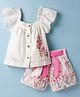 Twetoons Woven Half Sleeves Top & Shorts Set with Floral Print - Pink