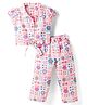Twetoons Woven Half Sleeves Top & Capri Co-ord Set with Floral & Butterfly Print - Pink