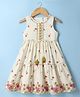 Babyhug Cambric Woven Sleeveless Ethnic Dress with Floral Print - White