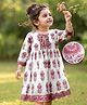 Babyhug Cambric Woven Three Forth Sleeves Floral Printed Ethnic Dress - White