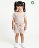 Pranava Organic Cotton Woven Half Sleeves Abstract Printed Coordinating Tee & Shorts Set - Cream