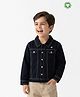 Pranava Organic Cotton Woven Full Sleeves Thread Work Detailed Jacket - Navy Blue