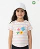 Pranava Organic Cotton Woven Half Sleeves Floral Embroidered Top - Pink