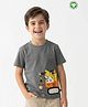 Pranava Organic Cotton Knit Half Sleeves Animals In Construction Vehicle Printed Tee - Grey