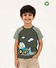 Pranava Organic Cotton Knit Half Sleeves Bunny In Construction Vehicle Printed Tee - Grey