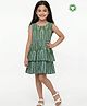 Pranava Organic Cotton Woven  Sleeveless Abstract Printed Dress - Green