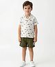 Pranava Organic Cotton Knit Half Sleeves Car Printed Shirt & Shorts Set - White & Green