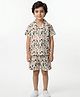 Pranava Organic Cotton Knit Half Sleeves Vegetables Printed Coordinating Shirt & Shorts Set - White & Green